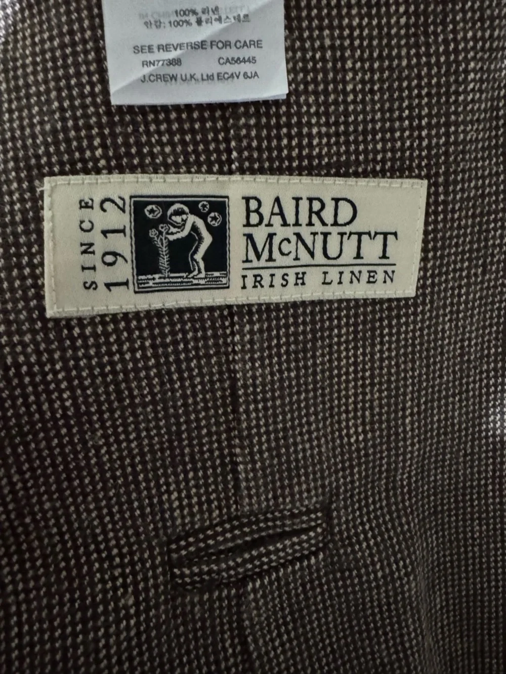 J. Crew brown Irish linen sport coat jacket 42R Baird Mcnutt two button closure